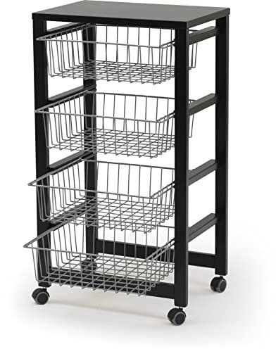 Arredamenti Italia Carro de Cocina GINGERONE, Madera - 4 Cestas - Acabado Negro Ar-It The Heart of Wood