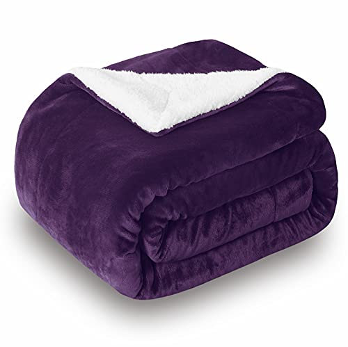 SOCHOW Sherpa Decke Aubergine zweiseitige Wohndecken Kuscheldecken, extra Dicke warm Sofadecke/Couchdecke aus Sherpa, 220 x 240 cm super flausch Fleecedecke als Sofaüberwurf oder Wohnzimmerdecke