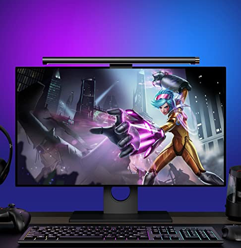 Raone Dual Monitor Light Bar, Monitor lamp w/ LED Colorful RGB Backlights for Eye Caring/Space Saving 17.7 inch, USB Type C Powered Desk Lamp Sit On Top of Monitor for Reading Game Home Office, Black