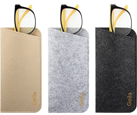 Geila 3 Pack Glasses Case, Felt Eyeglasses Pouch Case, Soft Slip in Pouch Holder Case Bag, Glasses Storage Case Makeup Pouch Spectacles Sleeve