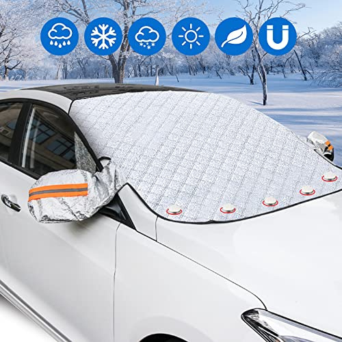HIFROM Frontscheibenabdeckung Auto, mit Seitenspiegelabdeckung, Winter Auto Scheibenabdeckung mit Magnet, Windschutzscheibe Abdeckung für die Gegen Schnee, EIS, Frost, Staub, Sonne(145x120cm)