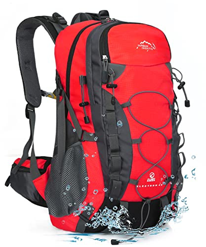INOXTO Wanderrucksack, 35 L/40 L, leichter Wanderrucksack mit wasserdichtem Regenschutz, für Reisen, Camping, Outdoor, Herren und Damen (40 L, Rot)