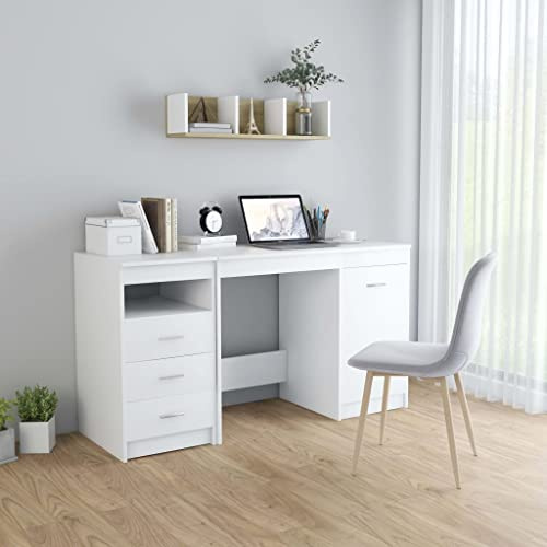 Atlojoys Desk White 140x50x76 cm Chipboard,Desks and Workstations,Office Desk with Drawers,Desk with Shelves,Home Office Desk,Large Desk,Children's desks