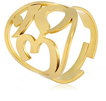 TEAMER Größenverstellbare Blume des Lebens Ringe Edelstahl Om Symbol Ring Heilige Geometrie Magisches Hexagramm Talisman Amulett Schmuck für Frauen Mädchen (OM-Symbol-Gold)