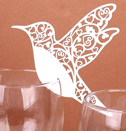 60 Marque Place Mariage Cartons Placement sur Verre à Vin Papier Cartons de Table Oiseau Blanc pour Décorations Réceptions Fêtes Célébrations Baptême Noël Anniversaire