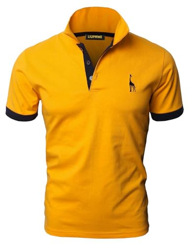 LIUPMWE Homme Mode Polo Manches Courte Casual Polo Coton Tennis Golf Basic T-Shirt Slim Fit Broderie Tops M-3XL