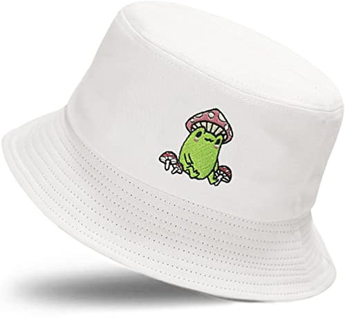 XYIYI Baumwolle Frosch Pilz Weiß Bucket Hat Süß Fischerhüte Sonnenhut Für Damen Mädchen