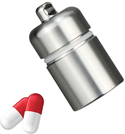 Pillendose Schlüsselanhänger Wasserdicht, Titan Klein Pillendose Halskette, Täglich Kompakt Outdoor Reise Tablettendose für Unterwegs, Diskret Tragbare Tablettenbox Tasche Tabletten Organizer