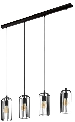 EGLO Hängelampe Roccamena, 4-flammige Pendelleuchte über Esstisch | Esszimmerlampe aus Metall in Schwarz, Hängeleuchte Industrial, E27 Fassung, 73 cm