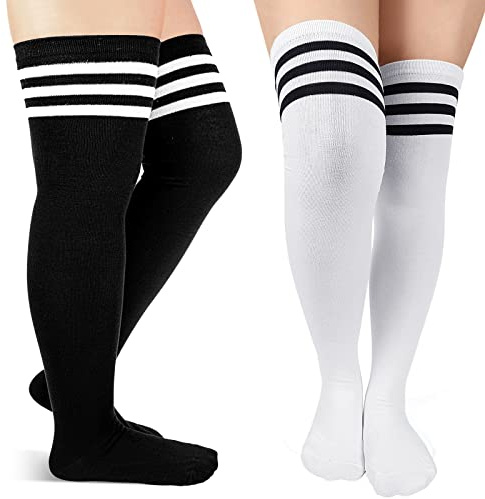 Neer 2 Pair Plus Size Women Thigh High Socks Over Knee Long Boot Stockings Leg Warmers for Girls
