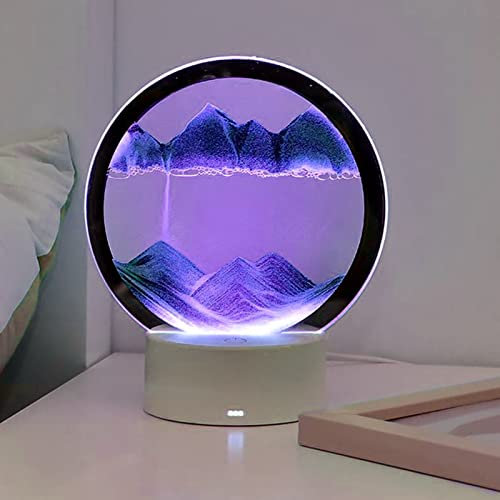 Peinture de Sable Qui Coule 3D, Sable Mouvant Art Image Dynamique Sable, Images de Sable Rotatives Dynamiques Paysage de Sable, Cadre en Verre Rond pour Décoration de Sablier de Paysage