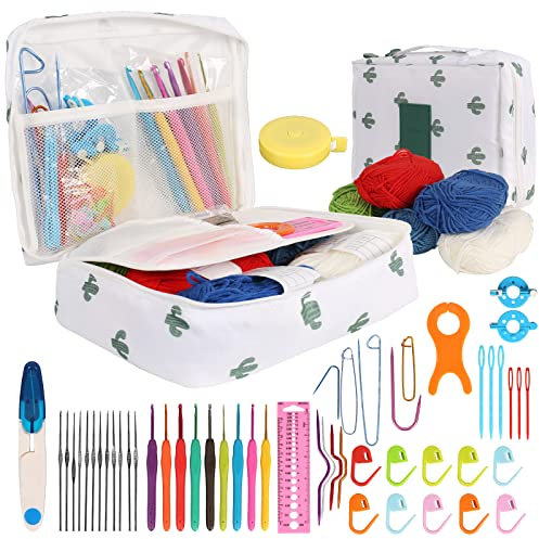 KOSHIFU Kit per Uncinetto Ergonomico Principianti Completo 58 Pezzi, Impugnatura Morbida, Uncinetto a Punta Filato, Accessori per Maglieria
