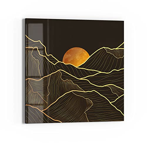 DEQORI Glas-Magnettafel | 50x50 cm groß | Motiv Goldenes Linien Gebirge | Memo-Board aus Glas | Magnetboard inkl. Magnete, Stift & Tuch für Küche & Büro | Tafel magnetisch & beschreibbar