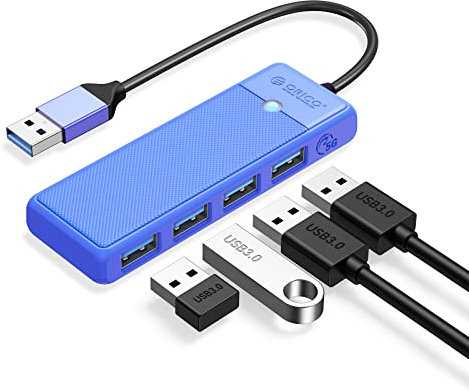 Hub USB, ORICO 4 Puertos USB 3.0 Data Hub, Concentrador Adaptador USB, USB Multiple Hub para MacBook, Mac Pro/Mini, Surface Pro, XPS, PS4/PS5, PC, Unidad Flash, Cable 0,15M,Azul