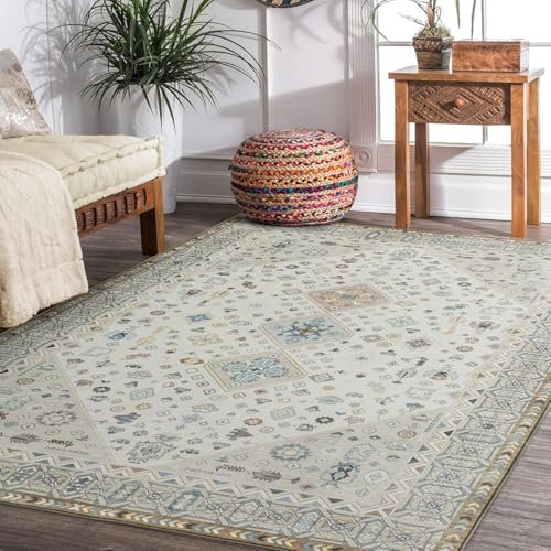 TALETA Teppich Wohnzimmer, Vintage Teppich, waschbarer Teppich Kurzflor für Wohnzimmer, Schlafzimmer, Beige, Groß: 120 x 170 cm