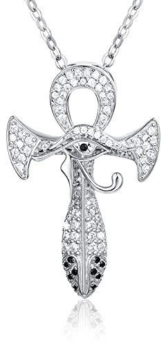 TANGPOET Ankh Kette Damen Sterling Silber Ankh Kreuz Halskette Ägyptische Ankh Anhänger Schmuck Ägyptische Geschenke für Damen Mädchen