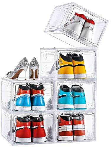 ADOV Cajas para Zapatos, Set de 6 Transparentes Apilables con Tapa, Hogar | Organizador de Plástico Resistente para Zapatillas y Calzado, Contenedores para Hombre y Mujer, Almacenaje Versátil en Casa