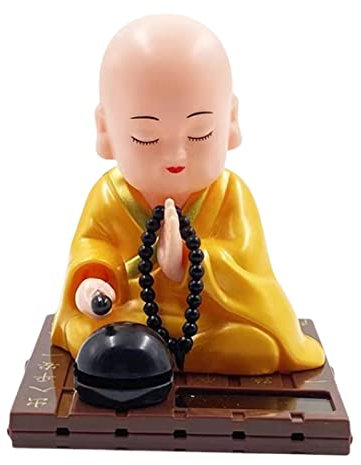 F Fityle Kleine Figur Solar Tanzen Spielzeug Auto Armaturenbrett Dekoration Wackelkopf Puppen Buddha e Statue Wackelkopf Spielzeug Büro Wohnkultur, GELB, S