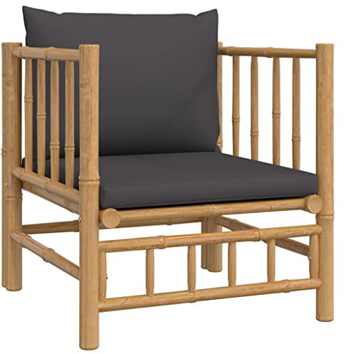 vidaXL Gartensessel, Sessel mit Dunkelgrauen Kissen, Stuhl für den Außenbereich, Gartenstuhl Gartenmöbel Terrassensessel Outdoor Sessel, Bambus