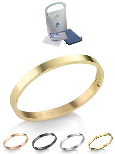 inSCINTILLE Bangle Bracciale Rigido Donna Uomo in Acciaio Inossidabile, Confezione Regalo Donna Uomo Inclusa, Braccialetti Bangles a Cerchio (Oro, Altezza 6mm - Circonferenza 21cm)