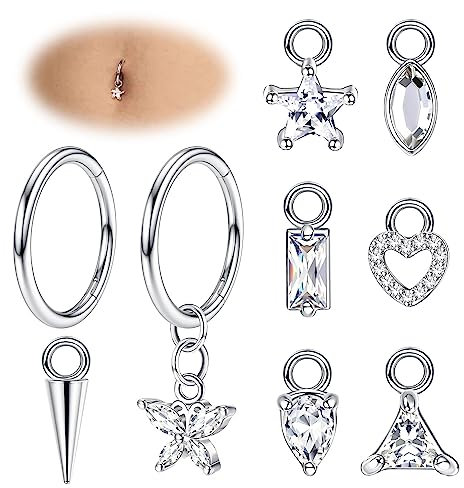 Adramata 14G Bauchnabelpiercing Chirurgenstahl Herz Schmetterling Bauchnabelpiercing Hängend Ohr Piercing Set Piercing Bauchnabel Silber Gold Bauchnabelpiercing Ring Körper Piercing Schmuck