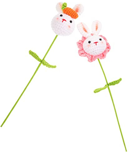 Hohopeti 2st Gestrickter Hase Baby Rasseln Handgewebte Mit Stiel Gestrickte Hasenblume Häschen Häkeln Gefüllter Osterhase Kaninchen Häkeln Gefälschte Polyester Fertiges Produkt