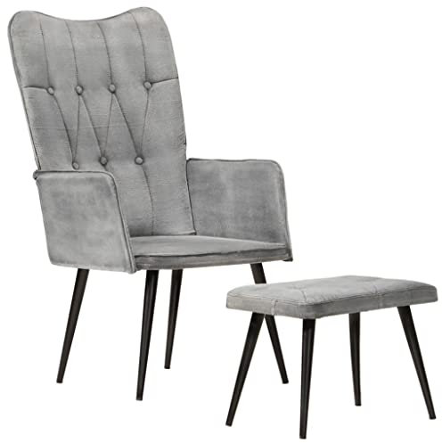 Bussandri Exclusive - Ohrensessel mit Hocker Grau Vintage Canvas