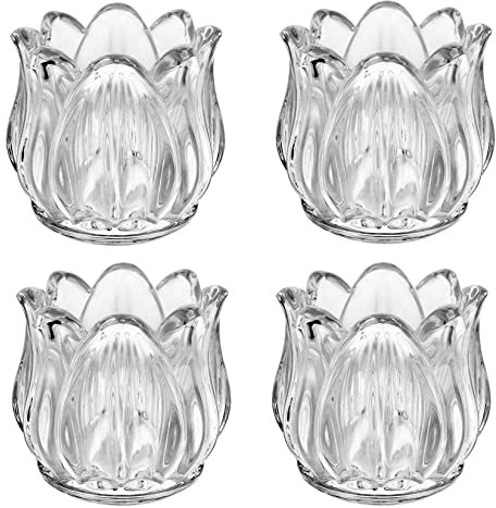 Tulip Shaped Glass Candle Holder Spring Summer Flower Tealight Candle Holder Heavy Glass Tea Light Votive Candle Holders Candle Jars for Bathroom,Party, Centerpiece Decoration, Housewarming Gifts