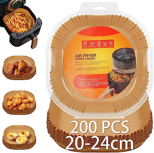 Owelth 20-24cm Papel Freidora Aire, 200 Piezas Papel Air Fryer Cuadrado, Antiadherente Desechable Papel Horno Freidora Aire, Forro Papel Pergamino para Freidora Aire Cosori Cecotec 5.5L 6L