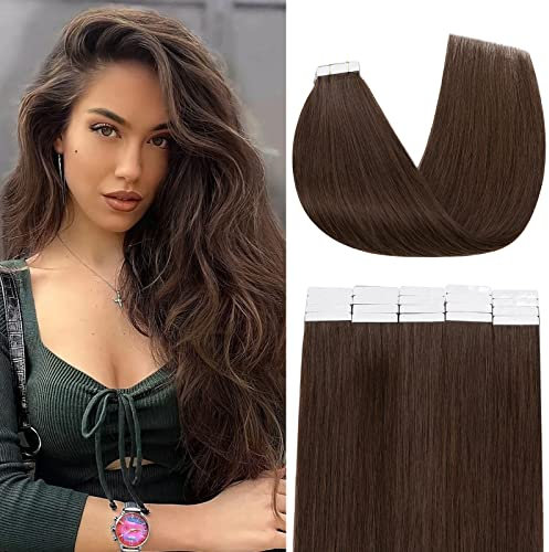 Benehair Tape in Extensions Echthaar, Invisible Tape Extensions Echt Haar, 20Pcs 30g Haarverlängerung Echthaar Tapes, Remy Natural Tapes Extensions Echthaar, 55 CM Schokoladen Braun #4
