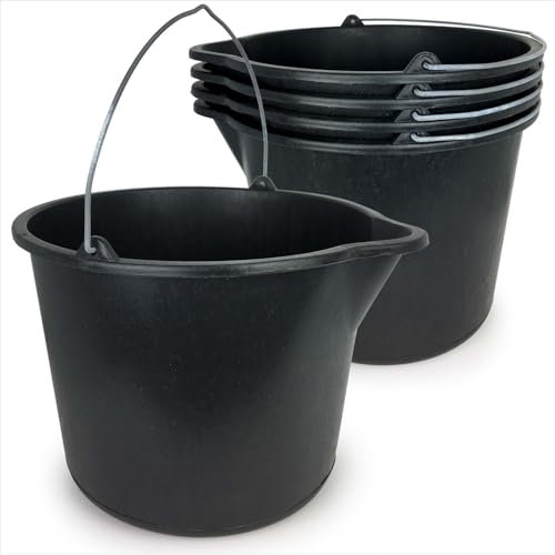 Gravidus Baueimer 12 Liter - Robuster BAU-Eimer mit Ausguss, Literskala und verzinktem Knopfbügel für Beton und Schutt (5 Stück)