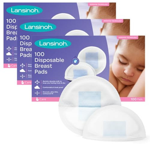 Lansinoh Disposable Breast Pads - Leakproof & Ultra Thin Absorbent Maternity Pads - Discreet Fit Nursing Pads Breastfeeding Essentials - 300 Pack