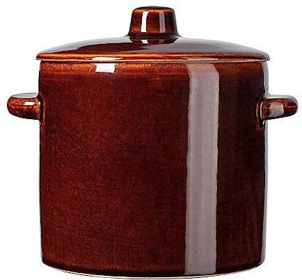 KADAX Steinzeugtopf, Keramiktopf mit Seitengriffen und Deckel, Spülmaschinenfester Steinguttopf, handgemachter Gärtopf aus Keramik, Einlegtopf für Gurken (1,5L)