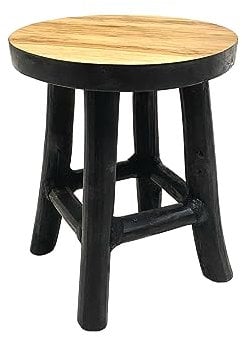 Spetebo Teak Blumenhocker 17 x 15 cm rund - schwarz/klein - Holz Pflanzen Hocker mit 4 Füßen - Echtholz Deko Massivholz Blumen Pflanzen Ständer