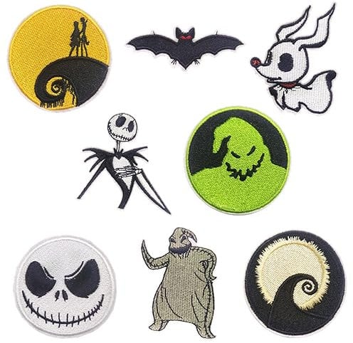 LYSPJEWY Bestickte Aufnäher für Halloween, Albtraum, Weihnachten, zum Aufnähen oder Aufbügeln, für Kleidung, Jacken, Jeans, 8 Stück