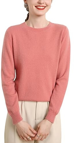e-girl Pull Cachemire 95% Femme Col Rond Rose Solide Couleur Tricoté en Vrac Manches Longues Fin Pull en Cachemire et Laine,38,MZ2016