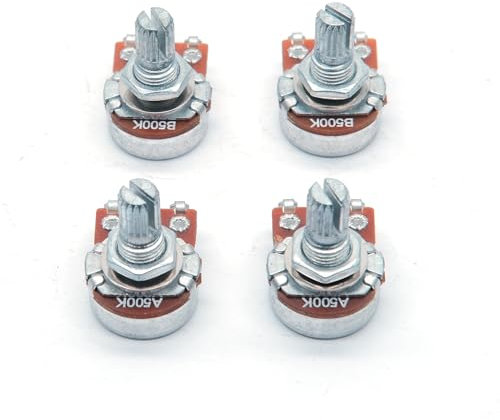 harpfeas 4PCS Mini Guitar Potentiometer Audio Volume Taper Pots for Fender Stratocaster Telecaster Guitar Bass Replacement (Short 15mm, A500K B500K)