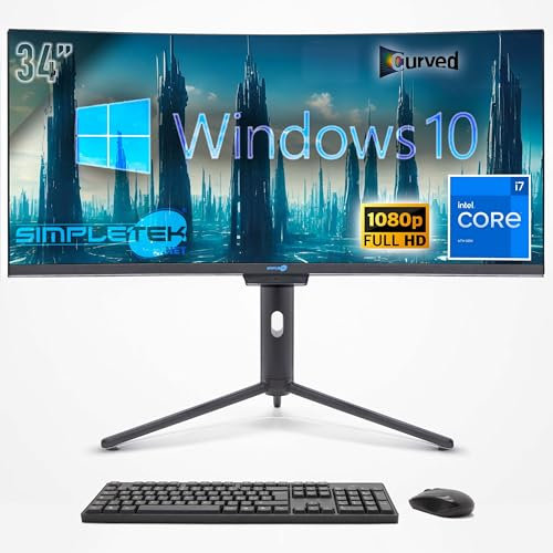 SIMPLETEK - PC All In One 34 Wide Curved Screen | Core i7 | Windows 10 Pro | 32GB RAM | 2TB SSD | Integrierte 2K Webcam | WiFi 6 und BT 5.2