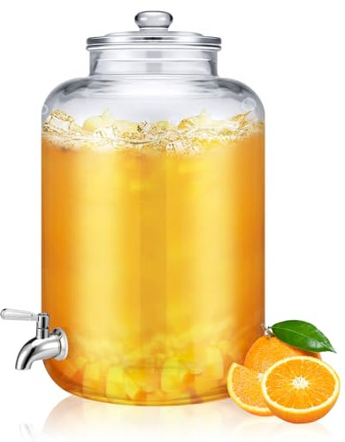Newtay 5 Gallon Glass Water Dispenser Countertop with Glass Lid and Stainless Steel Spigot Beverage Drink Dispenser Airtight Leakproof Large Jug for Summer Outdoor Party Juice Kombucha