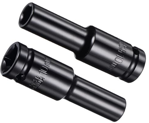 CoCud Deep Impact Socket, 1/2 Drive 10mm Socket, CR-V Steel Rounded Corner Design 6-Point Deep Impact Socket - (Applications: for Screw Installation and Removal), 2-Pieces