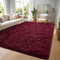 Larhom Flauschiger Teppich für Wohnzimmer, Schlafzimmer, 1,5 x 2,4 m, Ultraweich, Innenbereich, Moderner Plüsch, Verdickt für Kinderspielzimmer, Hochflor, Rutschfest, Weinrot