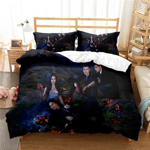 Bettwäsche-Set Vampire Diaries, Bettbezug-Set Für Jungen Und Mädchen, Junior-/Kinderbett, Wendbar, Schöner Bunter Bettdeckenbezug (200x200cm,TVD 05)