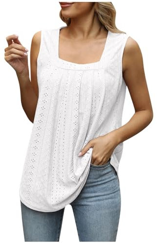 Summer Tank Tops for Women Tunic Tops Summer Tank Tops Pleated T-Shirt Square Neck Sleeveless Tunic Vest Shirts Tops Sleeveless Summer Tank Tops Loose Fit Basic Workout Casual Shirts