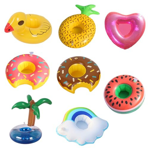 FUIPVGI 8 Piezas Soporte Inflable para Bebidas Juego de Portavasos Inflable, Flotador Inflable Posavasos para Bebidas Portavasos Flotantes para Bebidas Montaña Rusa Inflable (Multicolor)