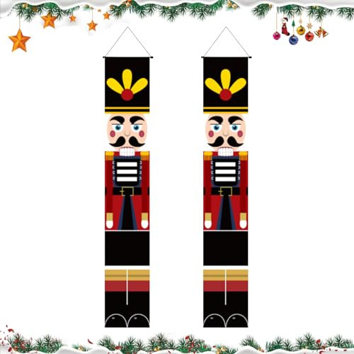 Nutcracker Door Banner Nutcracker Christmas Decorations Christmas Porch Banner Sign Soldier Model Nutcracker Banners Xmas Hanging Decoration for Indoor Outdoor Home Front Door Porch Garden Yard (A)