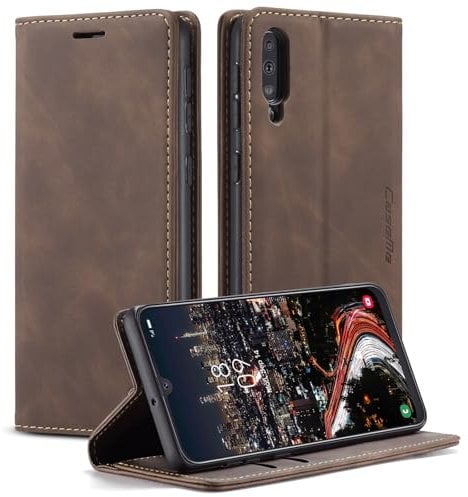 Cracedily Coque pour Samsung Galaxy A50 Pochette, Etui Protection Housse Premium en Cuir PU,Etui à Rabat Pochette de Portefeuille Étui pour Samsung A50 Case, Café