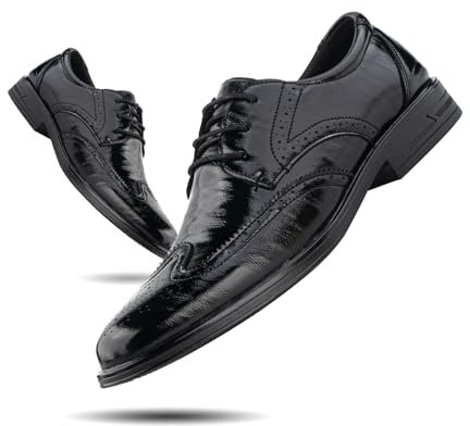 Hitmars Zapatos Hombre Vestir Oxford Derby Boda Traje Brogue Cuero Formales Zapatos de Cordones Comodos 2-Negro EU 39