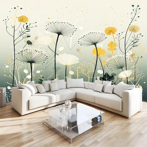 Chambre Papier Peint Panoramique Fleur de Pissenlit Abstraite Poster Geant Mural, Multicolore Papier Peint Intissé Mural pour Salon Canapé TV Fond Décoration Murale 350x256cm