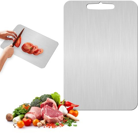 Tagliere in acciaio inox Tagliere in titanio per cucina Tagliere acciaio inox 34 x 23 cm Taglio in titanio su due lati per carne, verdura, frutta
