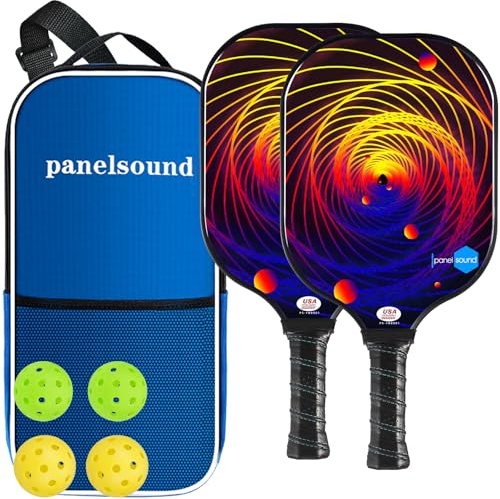 Juego de 2 palas de pickleball aprobadas por USAPA de fibra de vidrio con 1 funda de transporte, 2 toallas de refrigeración, 4 bolas de pickleball para exteriores